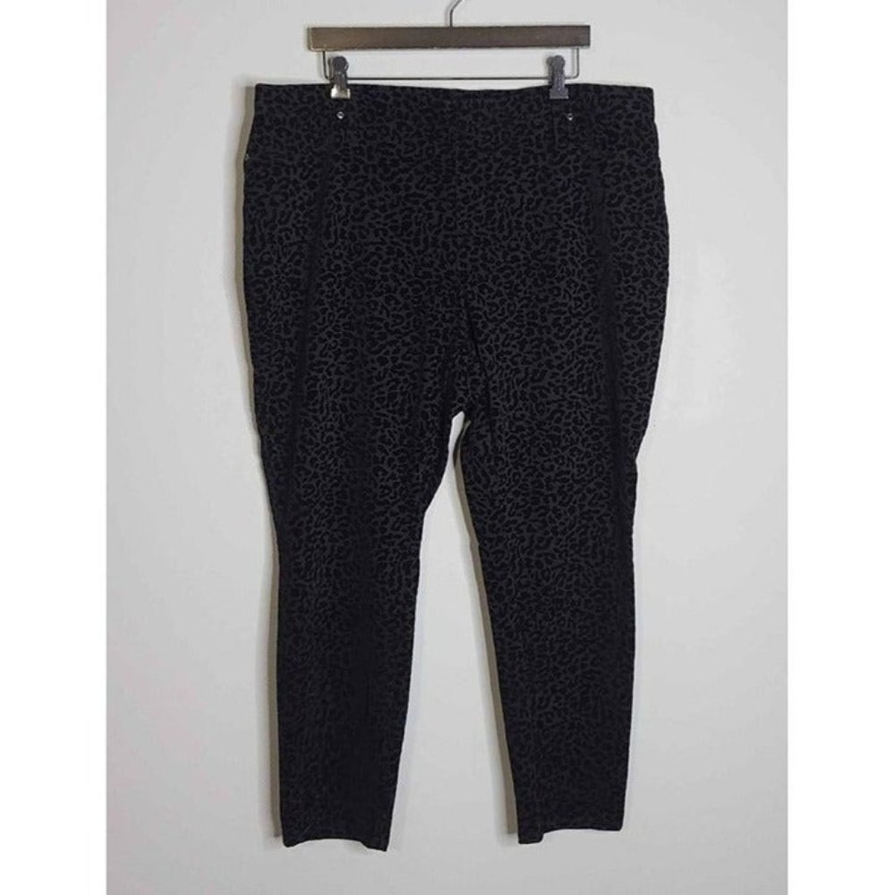 Terra & Sky Womens Jean Style Pull On Leopard Print Black Soot Combo Pants 2X